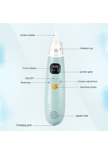 Vkemall Bebek Elektrikli Burun Emici, Düşük Frekanslı Sessiz, 3 Seviye Emme Gücü, Sakinleştirici Müzik, Dahili Li-pol Batarya, 3 Silikon Uç Menekşe