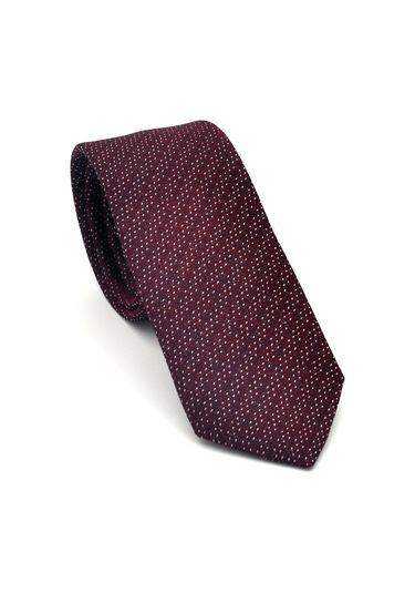 Beyaz Kırcıl Desenli Bordo Dokuma Kumaş Mendilli Slim Fit Kravat // Sdk-2504-3 Bordo