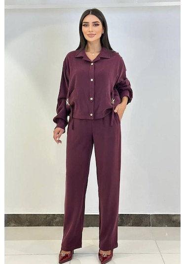 Fever Beli Lastikli Likralı Kadın Pantolon 352112009 Mürdüm
