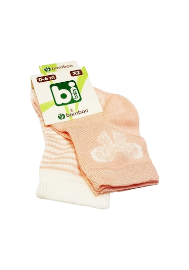 Bibaby Bambu Bebek Çorabı 2 li 0-6 Ay - Beyaz Kelebek - Pembe "Karışık Renkli"