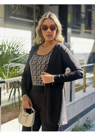 Modasize Kadın Uzun Kollukrep Üçlü Takım Siyah