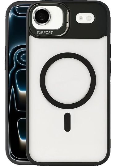 İphone Uyumlu 17 Air Kılıf Remim Magsafe Lensli Kamera Standlı Kapak Siyah