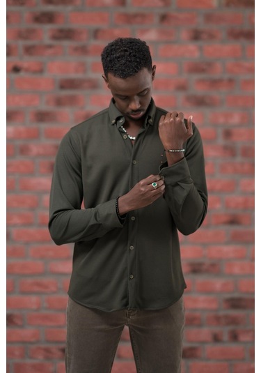 Advante İnce Fitilli Full Likralı Yaka Düğmeli Mevsimlik Slimfit Gömlek Yeşil