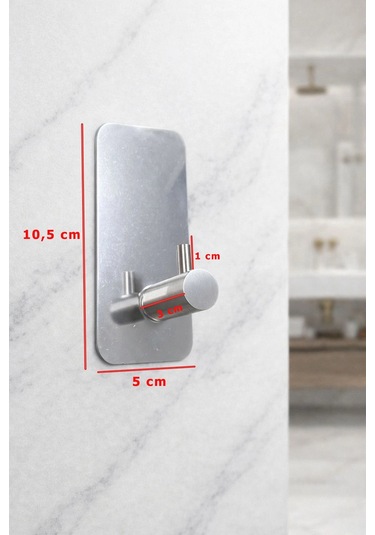 Askılık Yapışkanlı Dik Dikdörtgen Çubuklu Tek Kancalı 1.2mm Ss201 Paslanmaz Çelik Renk Krom Krom