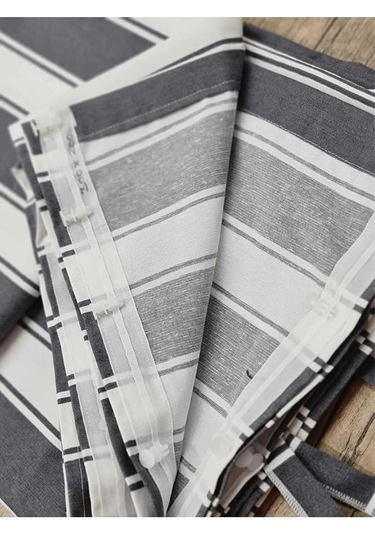 Ceylan Home Balkon Perdesi Kuş Gözü Ölçü Seçenekli Gri Beyaz Çizgili Gri