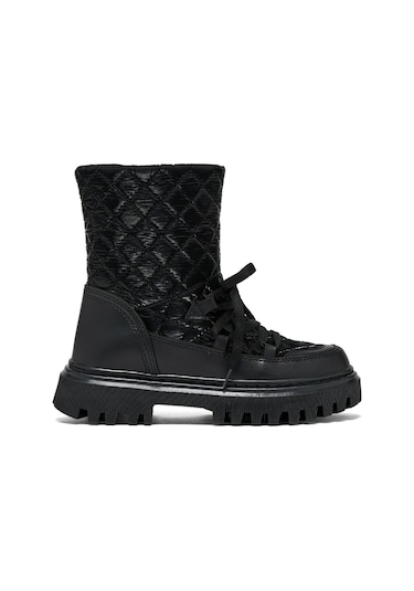Tonny Black Çocuk Unisex Siyah Termo Taban Kapitone Dikişli Fermuar Detaylı Kar Botu Siyah
