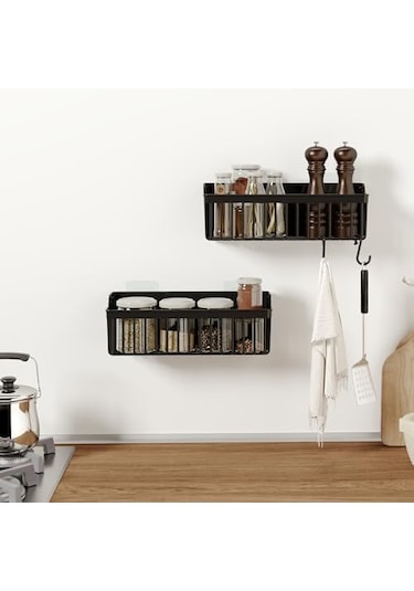 Yapışkanlı Banyo Rafı, 2'li Banyo Düzenleyici, Duş Rafı Organizer Şampuanlık, Duşakabin Rafı, Banyo Organizeri, Banyo Askısı Plastik Siyah