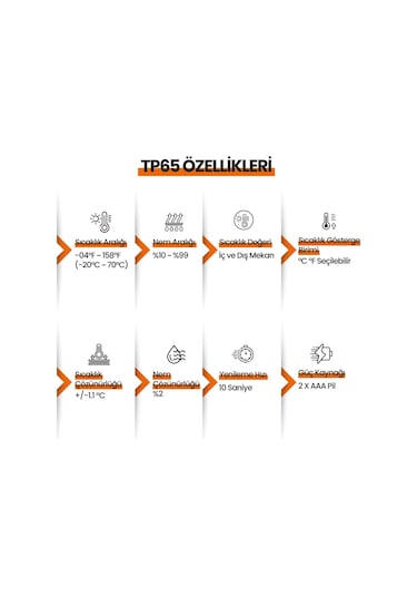 ThermoPro TP65 Dokunmatik Işıklı Geniş Ekran İç ve Dış Mekan (Sensörlü) Dijital Sıcaklık ve Nem Ölçer