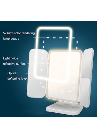 Sones 430 Üç Taraflı Katlanır Led Makyaj Aynası Masa Lambası Üç Renkli Işık Şarj Stili