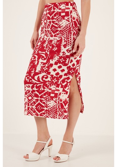 Lela Slim Fit Ip Askılı Yırtmaçlı Midi Alt-Üst Bayan Takım 5865726 Bordo