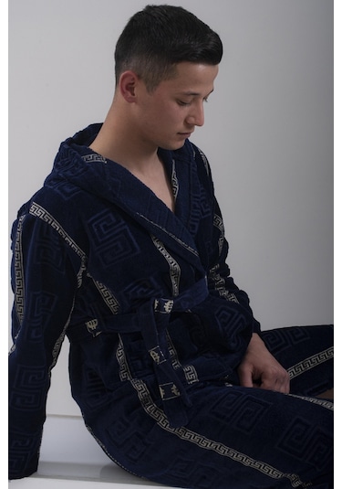 Kapüşonlu Bornoz Bornoz Sabahlık Kadife Bornoz Pamuk Bornoz Lacivert