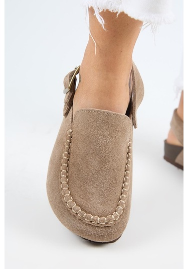 Manijero Alba Mnr.010.01 Kadın Vizon Günlük Hakiki Deri Sandalet Terlik Vizon