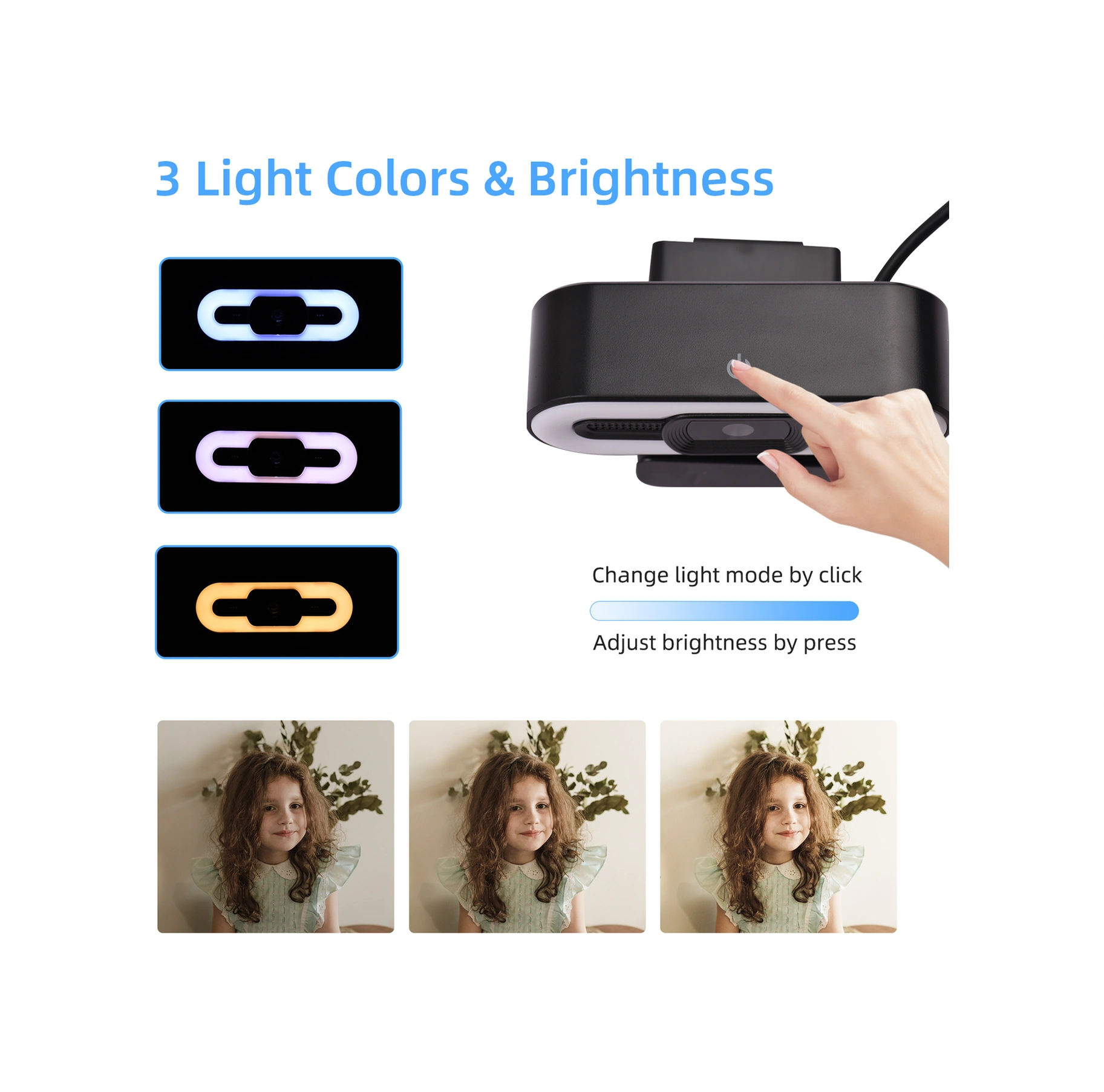 Padalink 500w Piksel Full Hd 1080p Webcam, Led 3 Renk Dokunmatik Işık, Otomatik Odaklama Ve Güzellestirme Özellikli Bilgisayar Kamerası