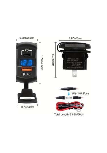 Bluray Terminal 12v/24v Usb Rocker Switch Soketi Kapaklı, Pd Ve Qc3.0 İle Birlikte Led Voltmetre Özelliklerine Sahip, Tekne, Rv Ve Motosikletler İçin Tasarlanmış Rocker Tipi Deniz Anahtar Panelleri, Pilsiz