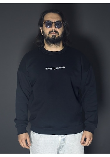 Dark Line Bear Sırt Baskılı %100 Pamuk Unisex Siyah Oversize Sweatshirt Siyah