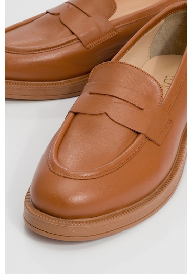 Pline Taba Cilt Hakiki Deri Kadın Loafer Ayakkabı Taba