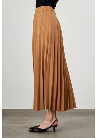 Krep Örme Piliseli Vizon Etek Ekru