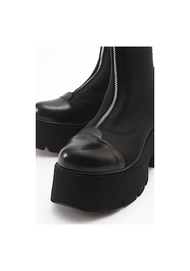 Luvishoes Joya Siyah Rugan Scuba Kalın Taban Kadın Bot Siyah