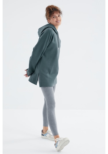 Tommy Life Orman Yeşili Reglan Kol Basic Kapüşonlu Oversize Sweatshirt Tunik - 97242 Orman Yeşili
