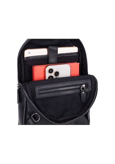 Bloominbag Blake Black Luxe Deri Çapraz Unisex Sırt Çantası Siyah