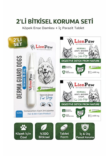 2'li Set Köpek 10-20 Kg İç Dış Parazit Bitkisel 1 Damla Ve 2 Tablet Seti