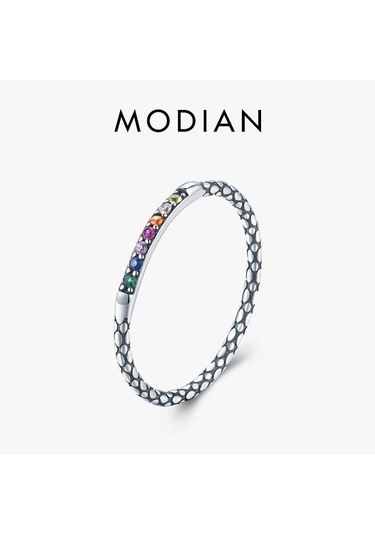 Modian 925 Ayar Gümüş Renkli Gökkuşağı Şanslı Vintage Zirkon Parmak Yüzük Kadınlar Için Köpüklü Cz Takı Hediye Bijoux 9 Gümüş