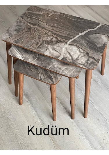 Modern Ahşap Zigon Sehpa Takımı Kudüm