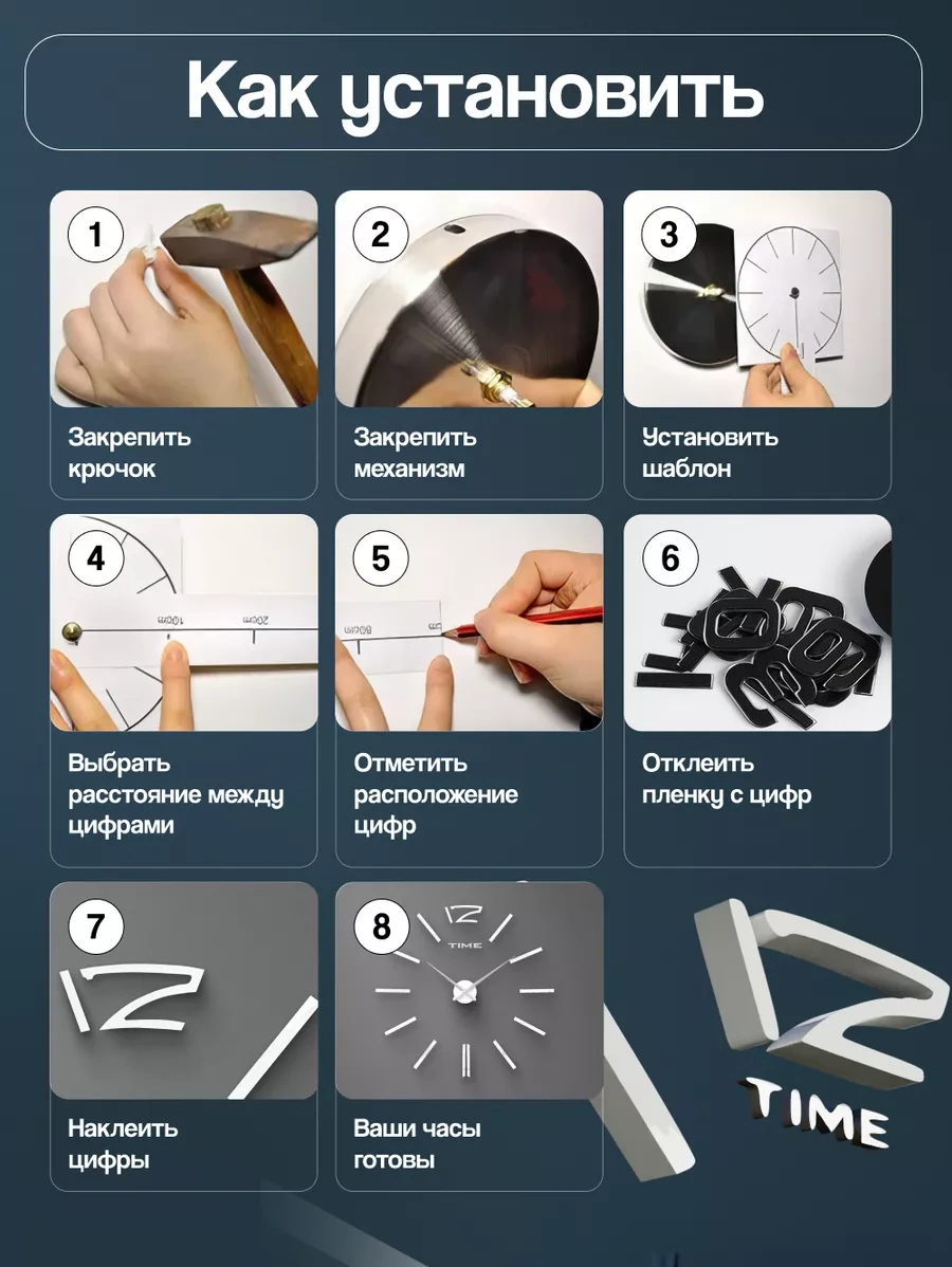 Casy Market Duvar Saati, Ev Dekorasyonu İçin Kendinden Yapışkanlı 3d Dekor 156221792 Gri