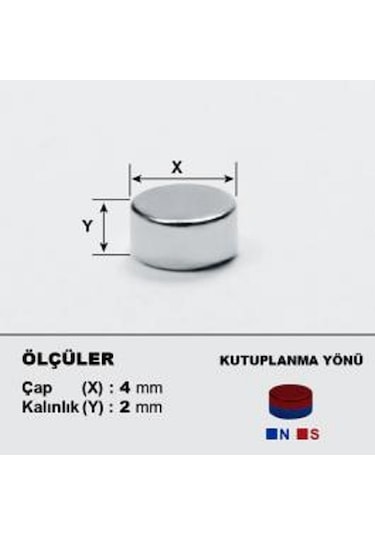 50 Adet Çap 4Mm X Kalınlık 2Mm Yuvarlak Güçlü Neodyum Mıknatıs N11.24509
