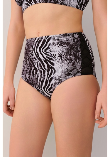 Suwen Savage Tül Detaylı Yüksek Bel Bikini Alt Sb2543513061306 Renkli Desenli