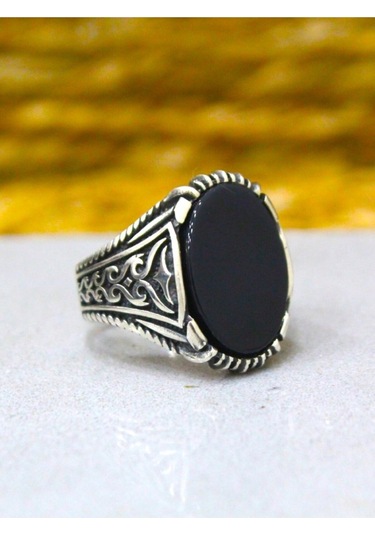 Oniks Taşlı Erkek Yüzük Gümüş