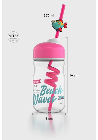 Renga Bubble Kids Desenli 370 Ml Pipetli Cam Şişe 182048 Pembe