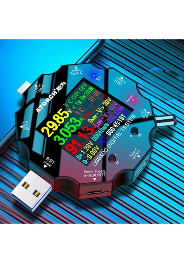 Atorch Ud18 18-arayüz Çok Bağlantı Noktalı Dijital Multimetre Dc5.5 / Usb 3.0 / Tip-c Sıcaklık Güç Akım Test Cihazı Gerilim Dedektörü