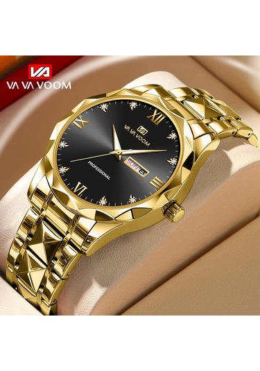 Altın Va Va Voom Kuvars İzle Erkekler Üst Marka Yüksek Kalite Paslanmaz Çelik 30 M Su Geçirmez Aydınlık Tarih Hafta Spor İş Kol Saatleri