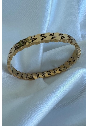Allmisse Altın Kaplama 316l Kalite Arpa Desenli Model Kararmaz Çelik Kelepçe Bileklik - Altın