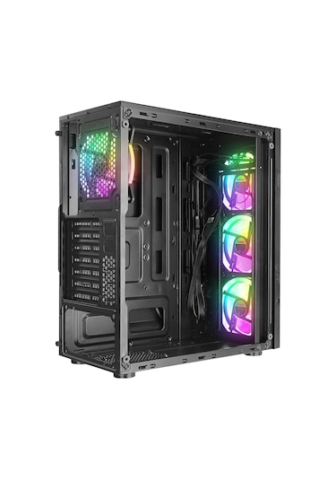 Everest Crest-v1, Mesh, Psu Yok, 4x12cm Rgb Fan, Temperli Cam Yan Panel, Atx, Gamıng Kasa