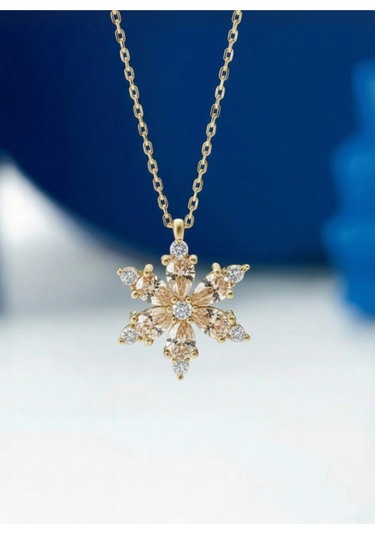 Çekirdekjewelry 925 Ayar Gümüş Kamelya Çiçeği Kolye Sarı Şampanya