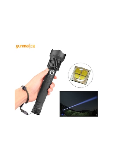 Ranyeek Xhp70 Güçlü Işık Feneri, Type-c Şarjlı, Pil Göstergeli, Yakın-uzak Zoom, 2 Adet 26650 Pil Ve Usb Kablosu İçerir Siyah
