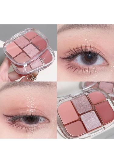 Altı Renkli Mat Pembe Göz Farı Paleti Glitter Mat Göz Farı Yalan İpekböceği 02 9.4g C01