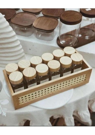 Bambu Kapaklı 12 Adet Cam Baharatlık Seti 120 Ml Bambu