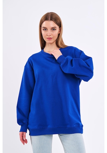 Comeor Saks Kadın Pamuklu Oversize Basic Bisiklet Yaka Sweatshirt 001