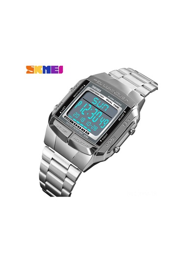 Skmeı 1381 Erkek Analog Dijital Saat Moda Günlük Spor Kol Saati 2 Zaman 5 Alarm 3atm Su Geçirmez Paslanmaz Çelik Kayış Arka Işık Çok Fonksiyonlu Saatler Relogio Masculino Gümüş