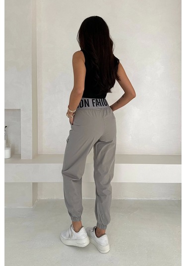 Beli Lastikli Fashion Pantolon Gri Gri