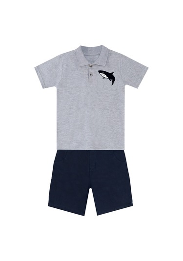 Denokids Mushi Sharrk Erkek Çocuk Polo Yaka T-shirt Şort Takım Çok Renkli