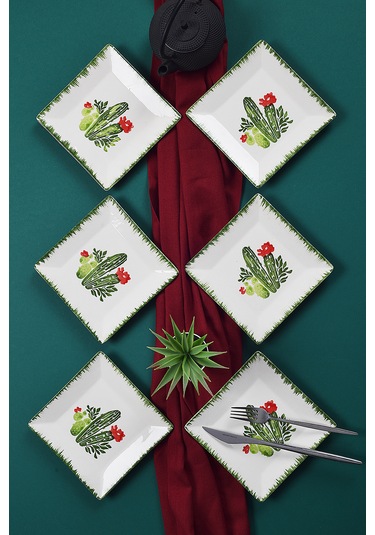 Piatti Naturali 6'lı Kaktüs Tatlı Tabak Seti Sunum Servis Pasta 15 Cm