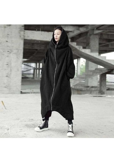 Novahub Kadın Kişiye Özel Fermuarlı Kapüşonlu Cepli Kazak - Siyah, Yumuşak Polyester, Kış Moda Siyah