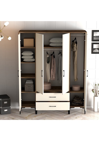 Variant Kumsal 4 Kapılı Stp Gardrop - Ceviz / Krem
