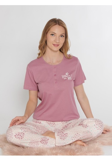 Kısa Kol Yazlık Pijama Takımı Viskon Dowry 08-131 K.pembe