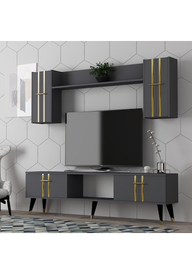 Asel Tv Ünitesi Takımı Antrasit-altın