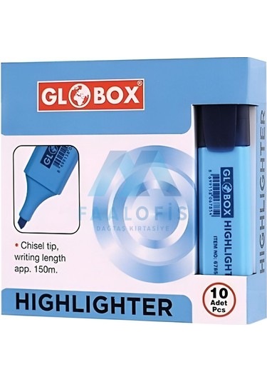 Globox Fosforlu Kalem 10'lu Kutu Açık Mavi